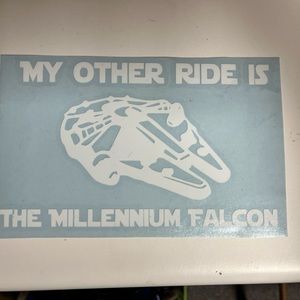 STAR WARS Millennium Falcon car decal vinyl 3.5 x 7 inch size - White